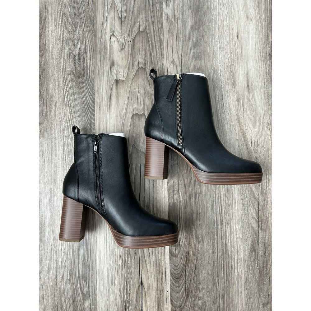 White Mountain Manito Black Platform Block Heel Ankle Boots Booties 6M NWOB